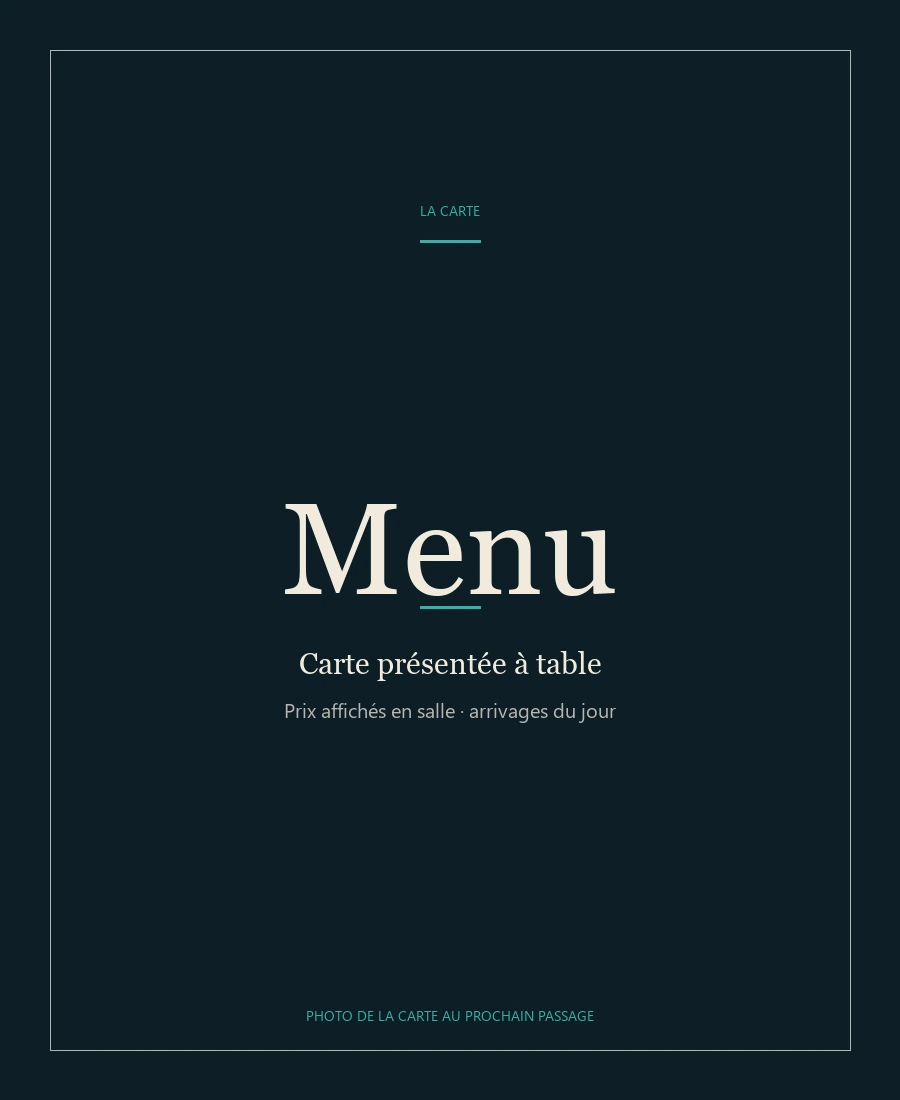 Carte du Captain Bligh, présentée à table, prix affichés en salle